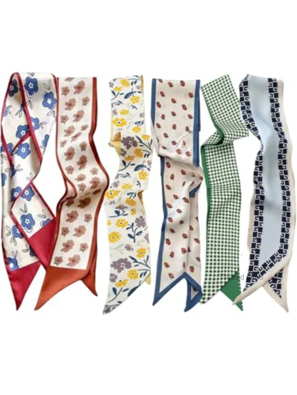Silk Fashion Scarf Set 6 Pack Skinny Handbag Hair Neck Wrap Lightweight
